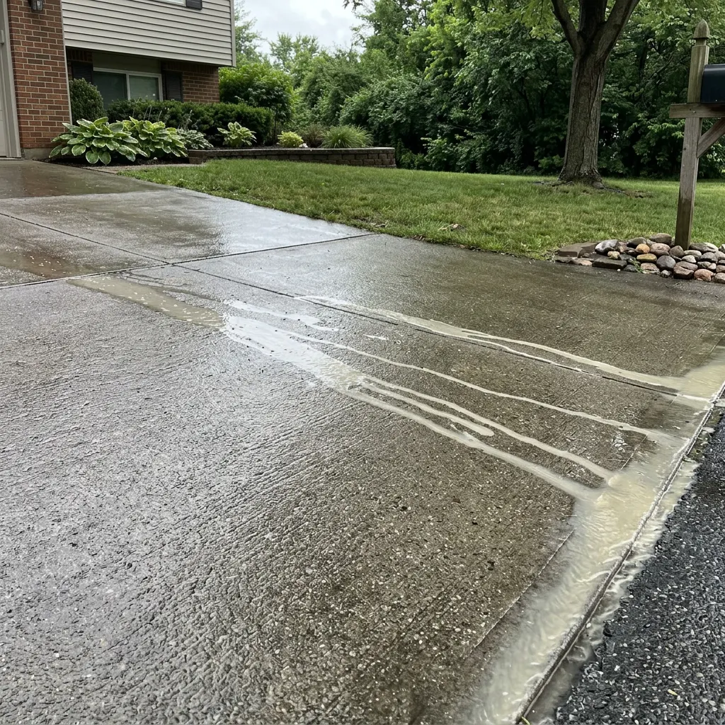 Clean concrete driveway after rinsing the chalk paint away
